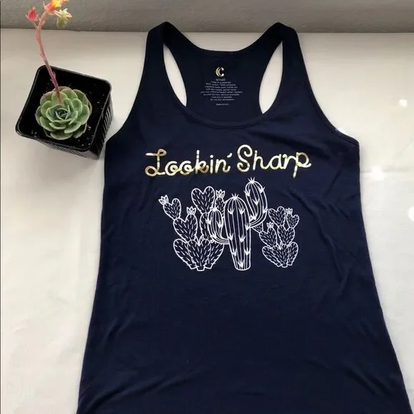 Small, navy blue, cute racer back tank top - Picture 1 of 5